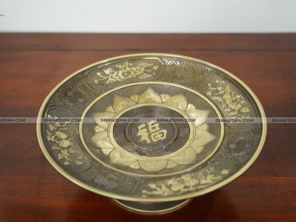 Mâm bồng hoa quả đường kính 35cm màu hun cổ