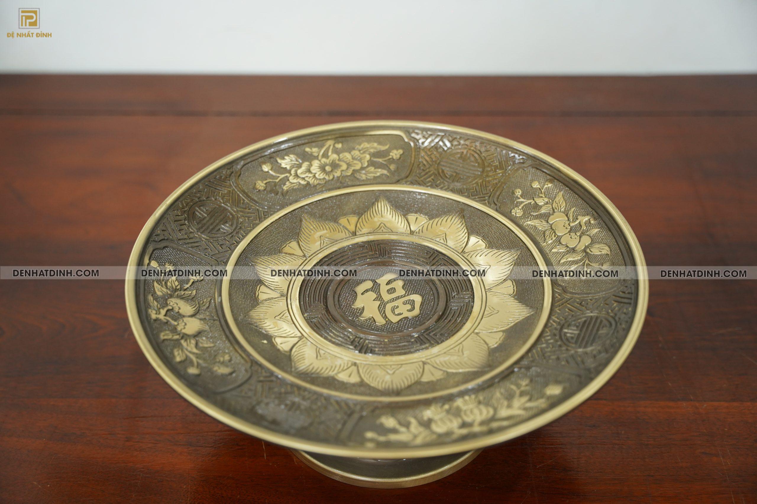 Mâm bồng hoa quả đường kính 35cm màu hun cổ