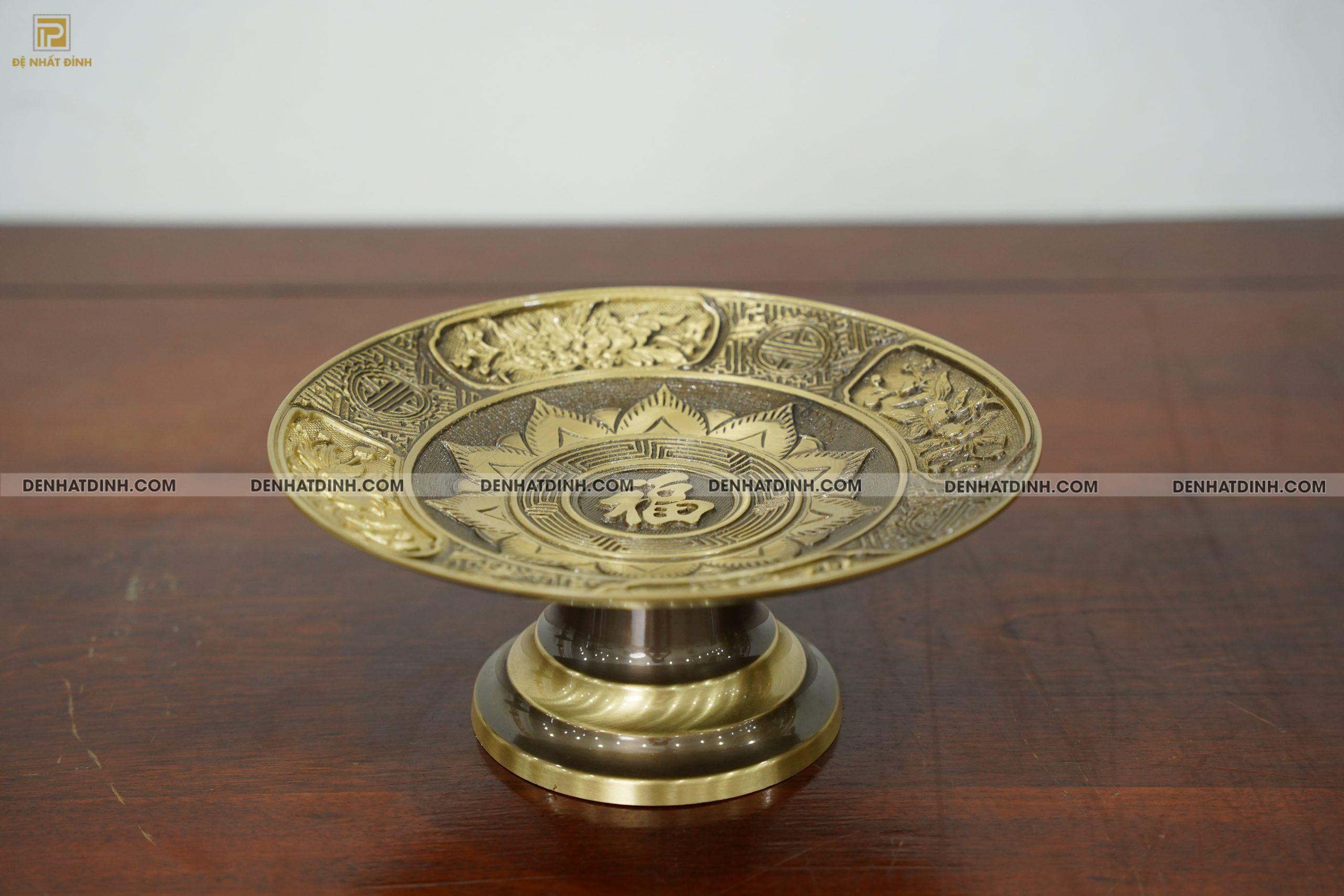 Mâm bồng hoa quả đường kính 30cm màu hun cổ