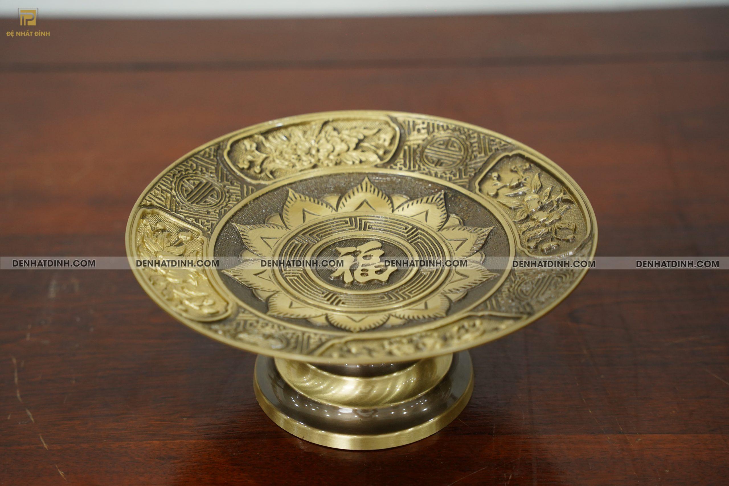 Mâm bồng hoa quả đường kính 30cm màu hun cổ - Ảnh 3