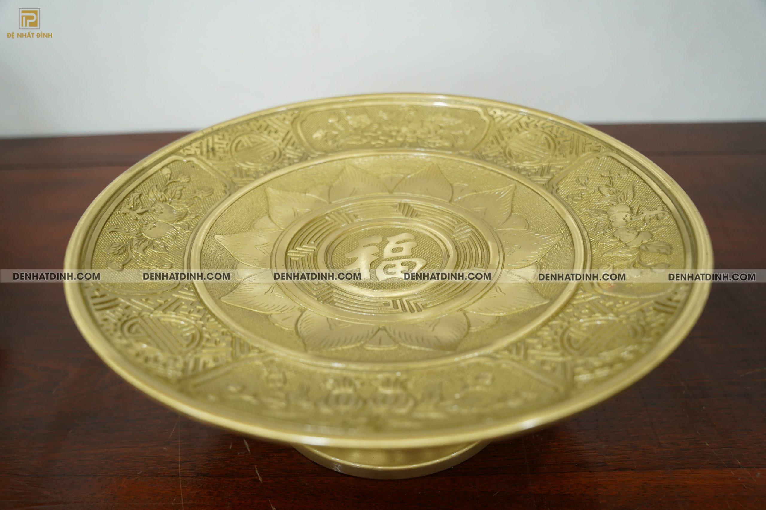 Mâm bồng hoa quả đường kính 30cm màu vàng mộc