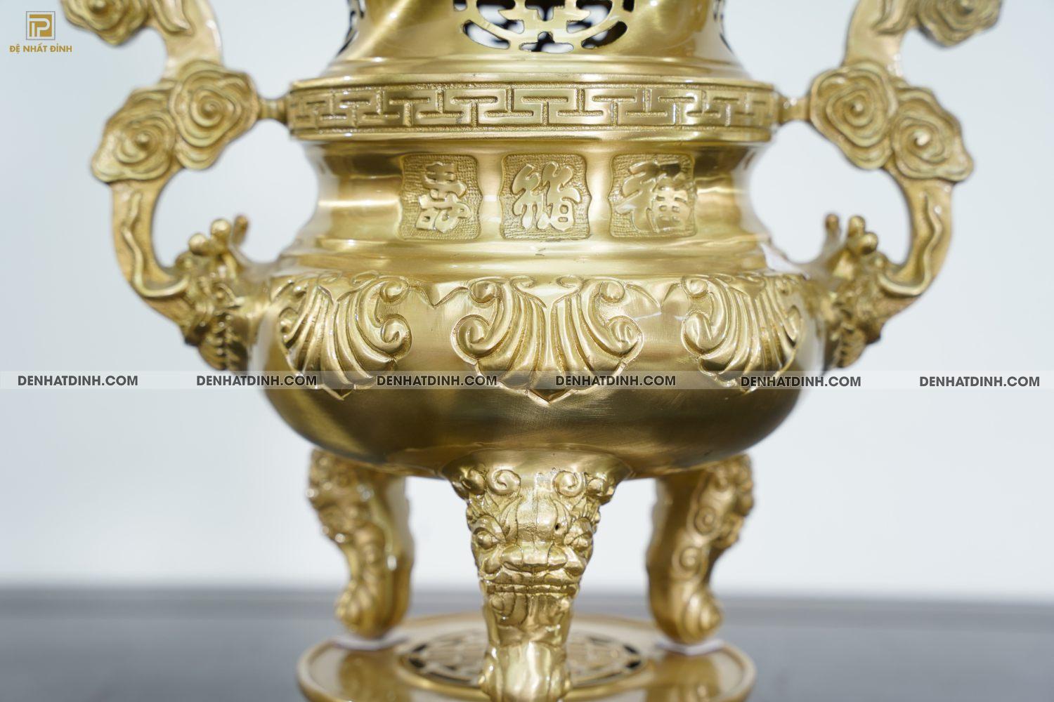 Bộ đỉnh đồng ngũ sự hoa sồi cao 40cm màu đồng Catut nguyên bản - Ảnh 3