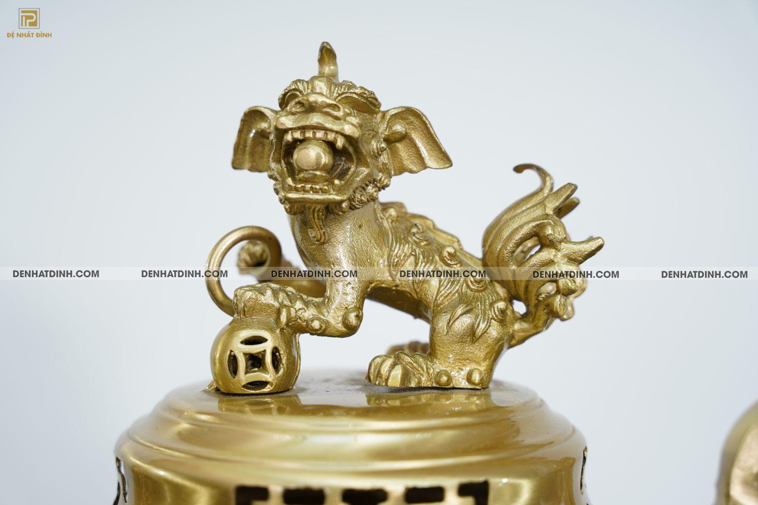 Bộ đỉnh đồng ngũ sự hoa sồi cao 40cm màu đồng Catut nguyên bản - Ảnh 6