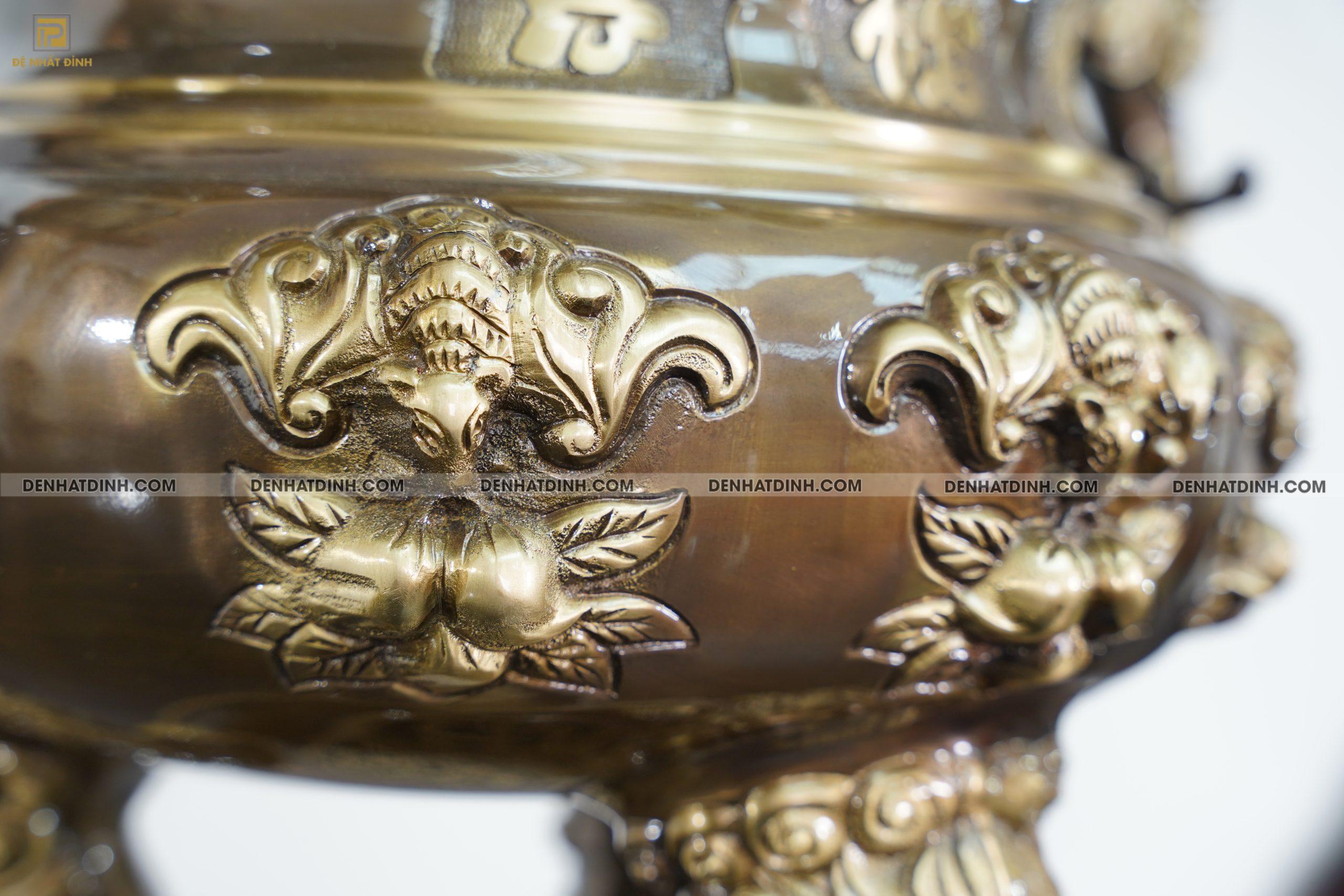 Bộ đỉnh đồng ngũ sự dơi đào cao 65cm nến trơn màu hun giả cổ - Ảnh 3