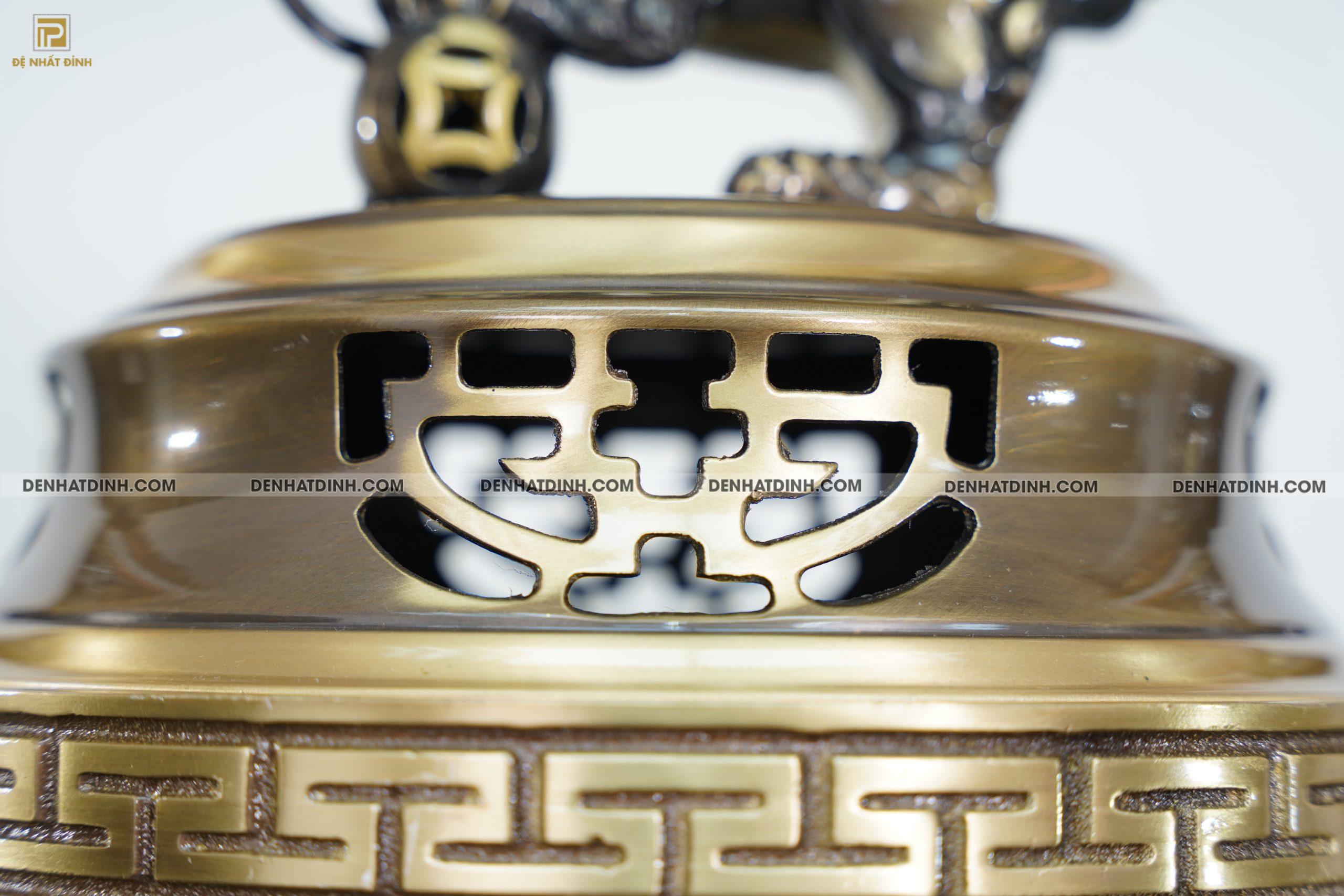 Bộ đỉnh đồng ngũ sự dơi đào cao 65cm nến trơn màu hun giả cổ - Ảnh 4