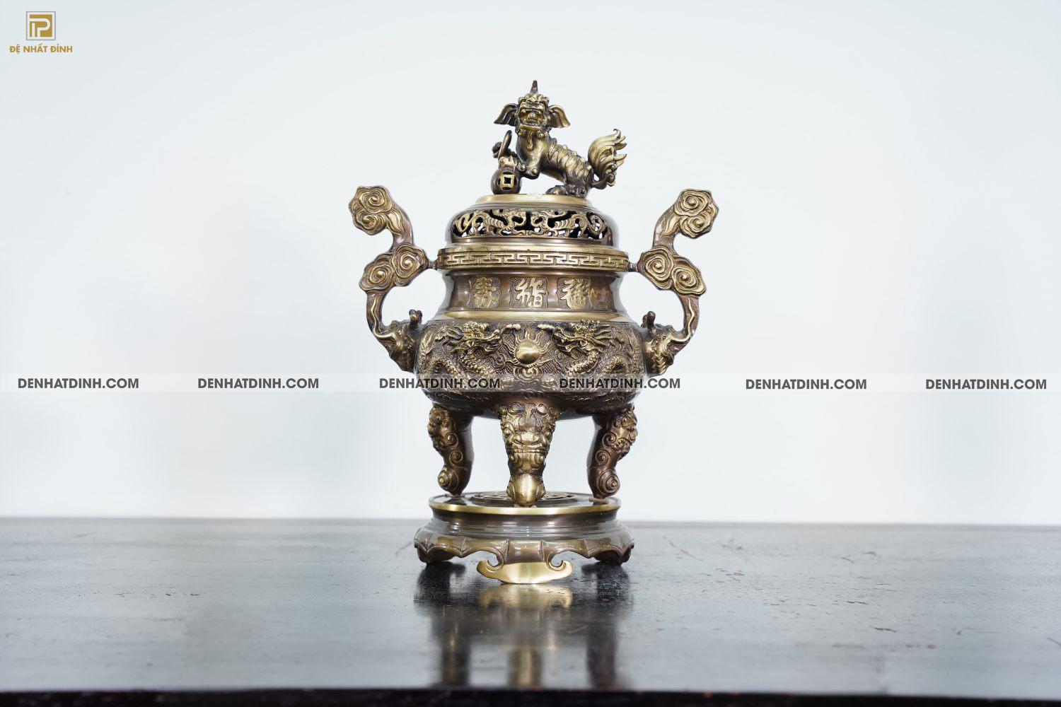 Bộ đỉnh đồng tam sự nến song long 40 hoa văn CN - Ảnh 6