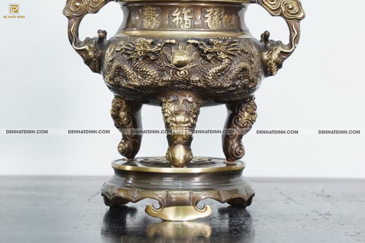Bộ đỉnh đồng tam sự nến song long 40 hoa văn CN - Ảnh 2