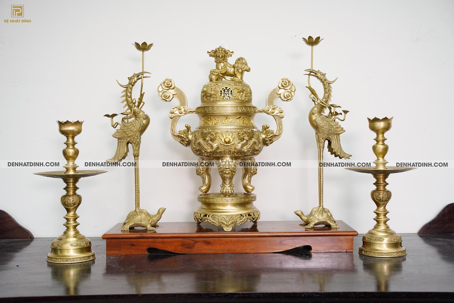 Bộ đỉnh đồng ngũ sự Phụng Gia Tiên 68 nến kỹ - Ảnh 4