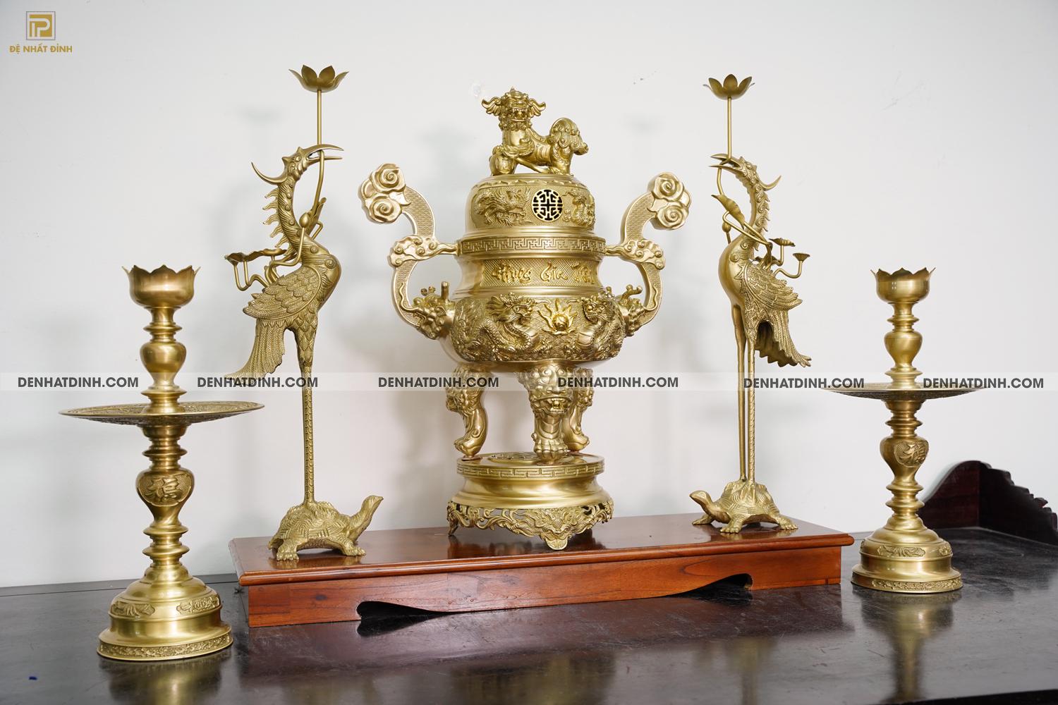 Bộ đỉnh đồng ngũ sự Phụng Gia Tiên 68 nến kỹ - Ảnh 3