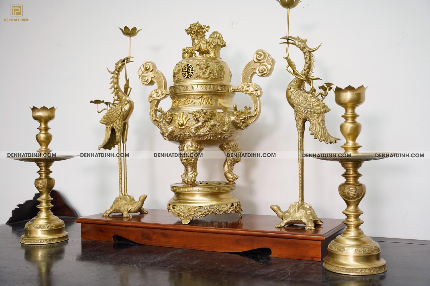 Bộ đỉnh đồng ngũ sự Phụng Gia Tiên 68 nến kỹ - Ảnh 2