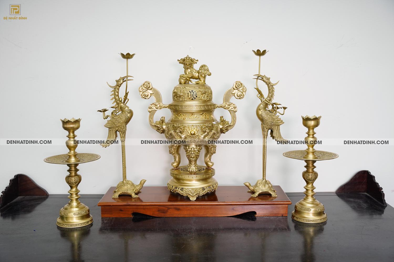 Bộ đỉnh đồng ngũ sự Phụng Gia Tiên 68 nến kỹ