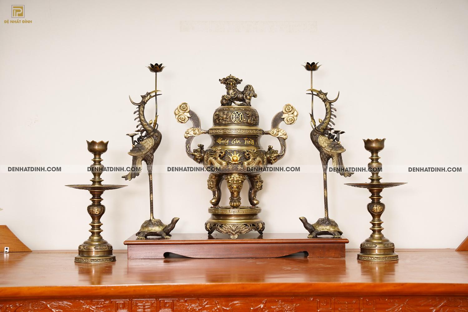 Bộ đỉnh đồng ngũ sự Phụng Gia Tiên 68 CN nến kỹ