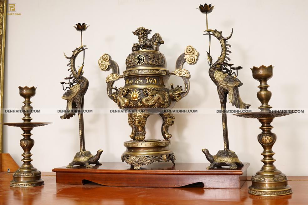 Bộ đỉnh đồng ngũ sự Phụng Gia Tiên 68 CN nến kỹ - Ảnh 2