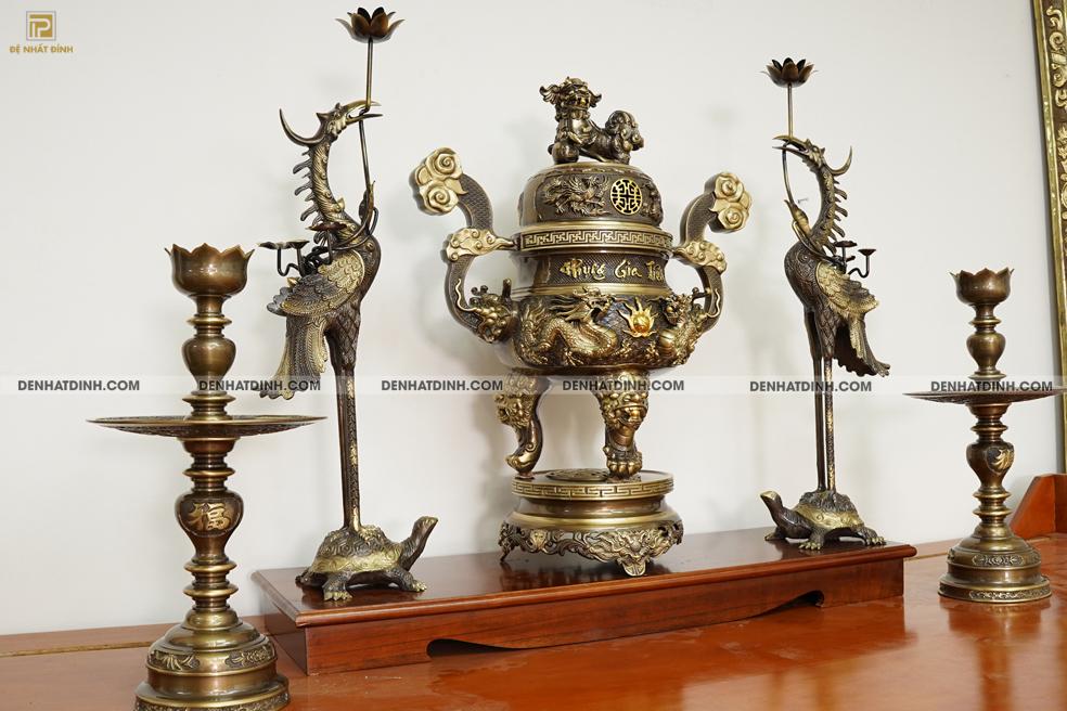 Bộ đỉnh đồng ngũ sự Phụng Gia Tiên 68 CN nến kỹ - Ảnh 3