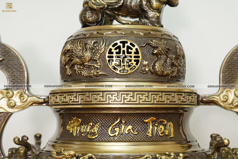 Bộ đỉnh đồng ngũ sự Phụng Gia Tiên 68 CN nến kỹ - Ảnh 7