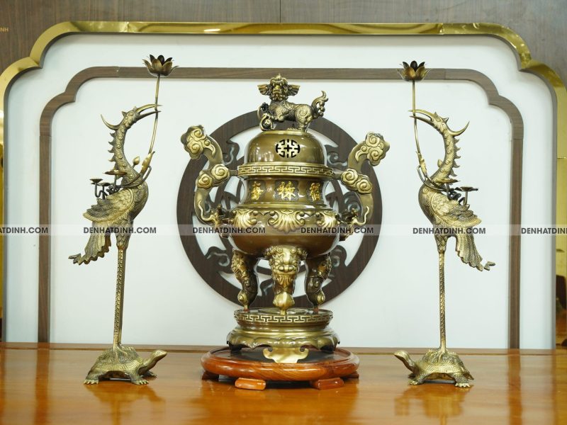 Bộ đỉnh đồng tam sự hạc hoa sòi 65 CN