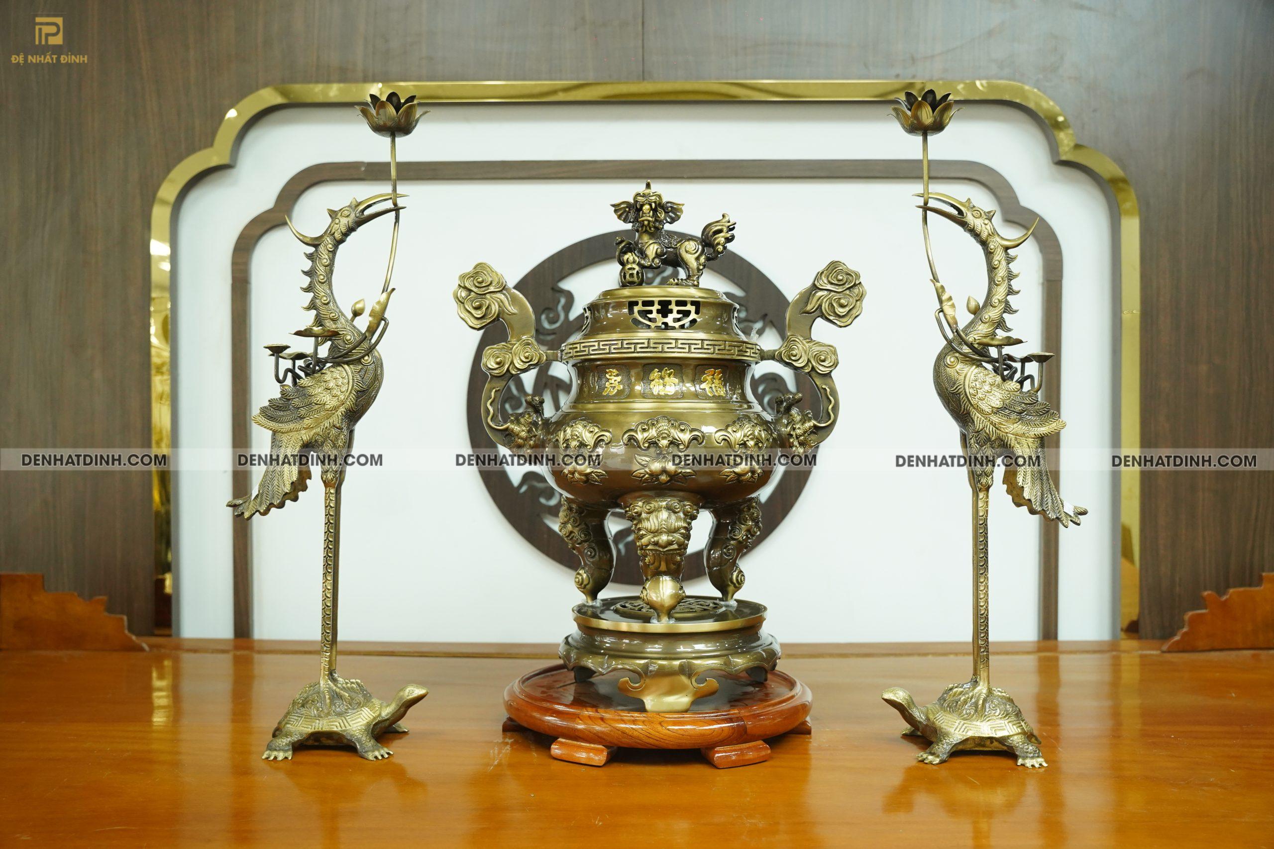 Bộ đỉnh đồng tam sự hạc dơi đào 65 CN