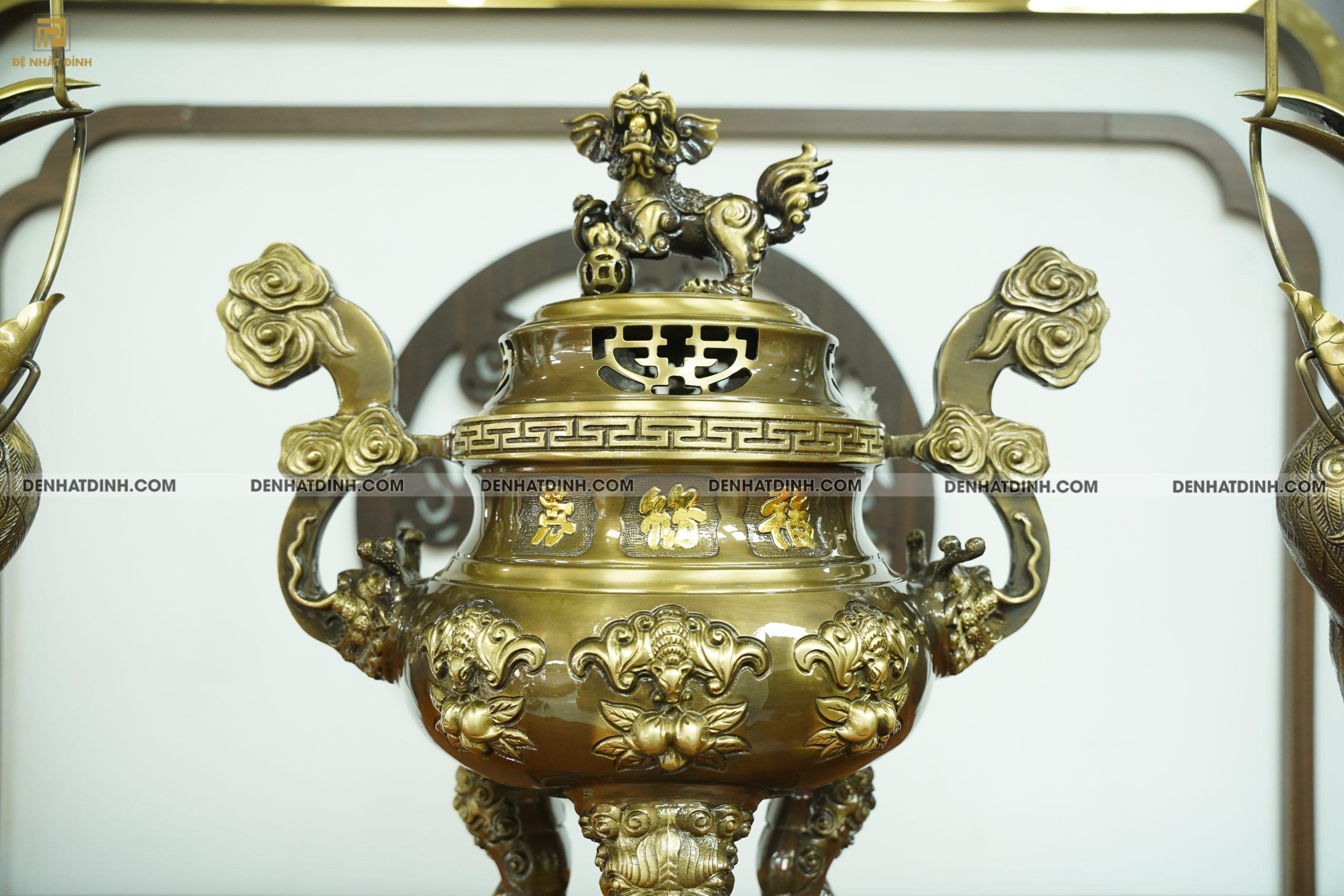 Bộ đỉnh đồng tam sự hạc dơi đào 65 CN - Ảnh 6