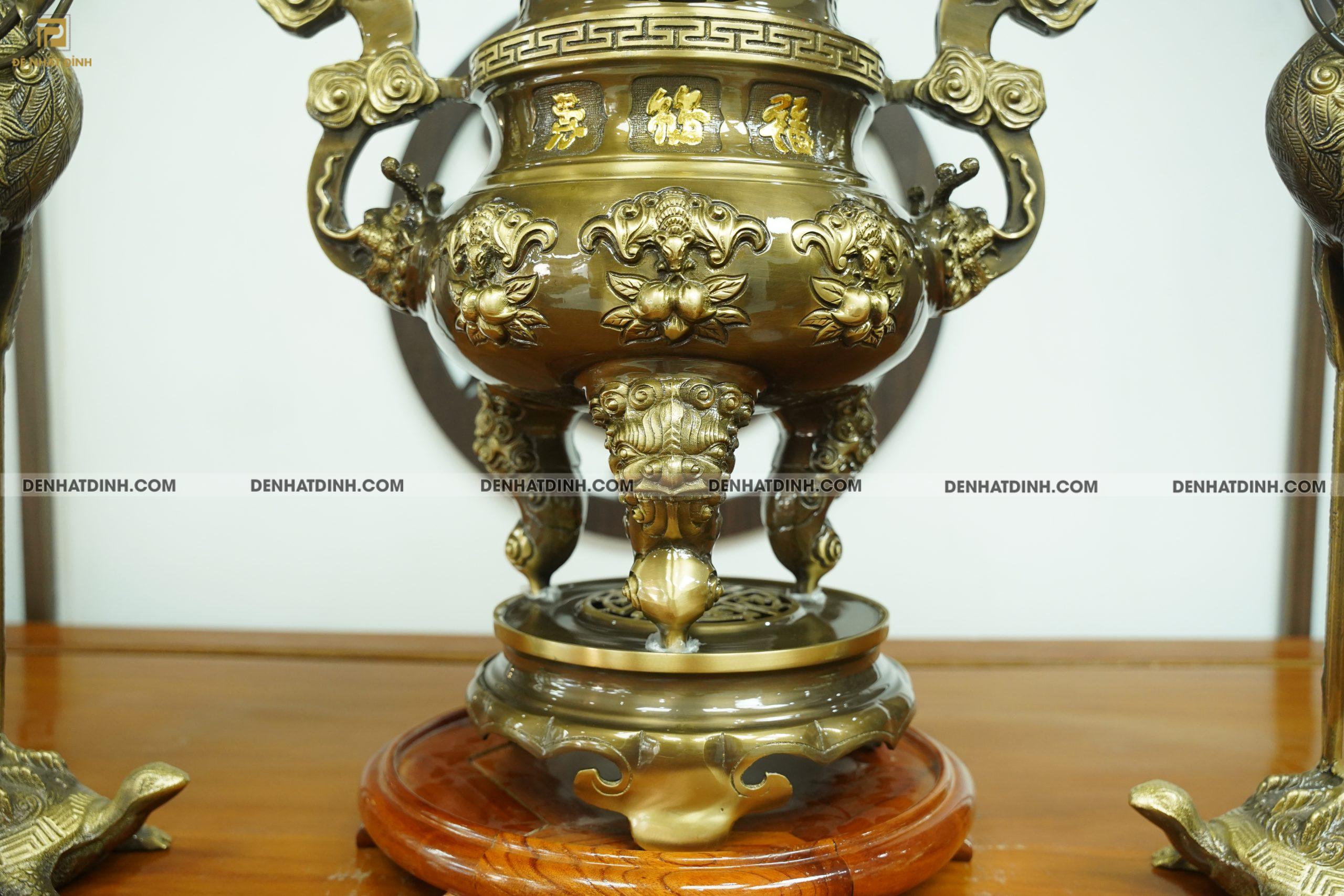 Bộ đỉnh đồng tam sự hạc dơi đào 65 CN - Ảnh 7