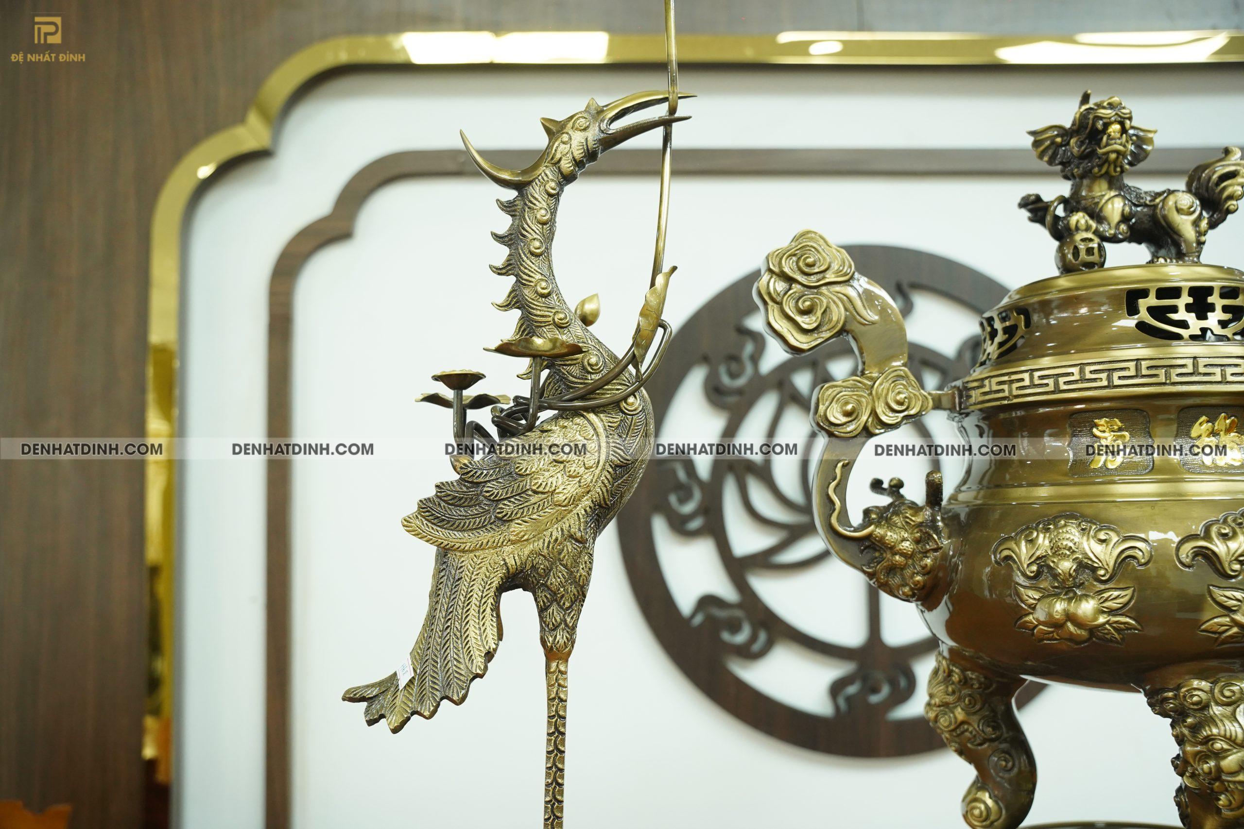 Bộ đỉnh đồng tam sự hạc dơi đào 65 CN - Ảnh 4