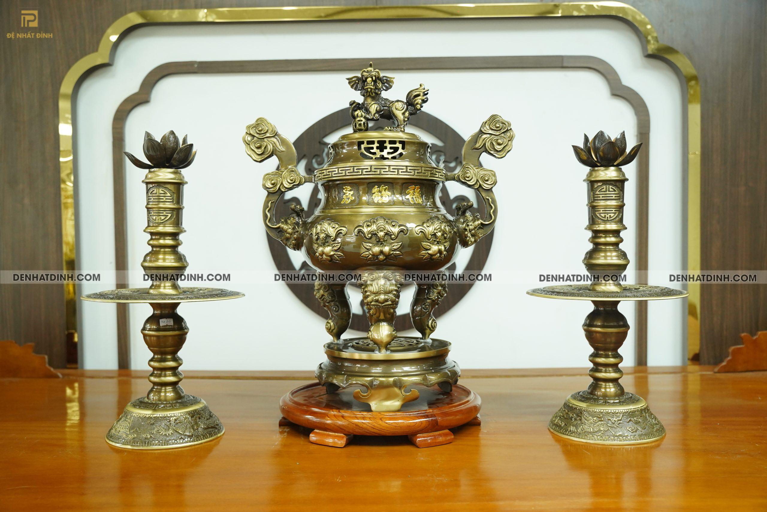 Bộ tam sự nến dơi đào 65 hoa văn CN