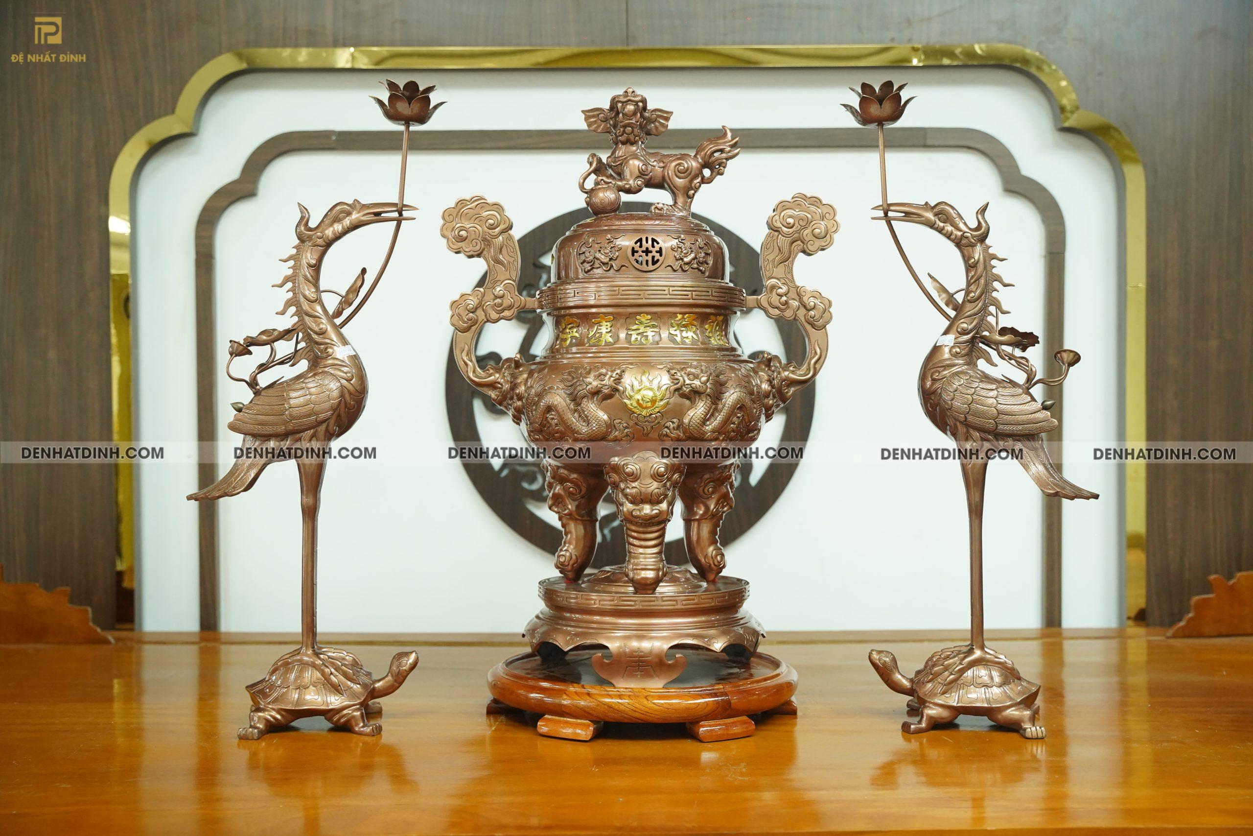 Bộ tam sự hạc song long 65 đồng đỏ