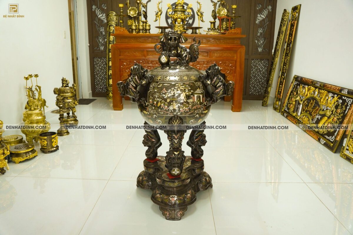 Thất lân vờn cầu 1m2 khảm ngũ sắc