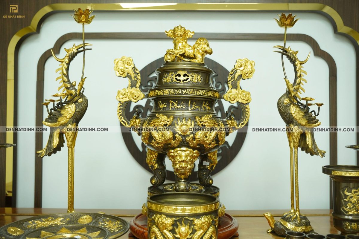 Bộ đỉnh đồng Ngũ Phúc Lâm Môn 65 đầy đủ 13 món dát vàng điểm - Ảnh 7