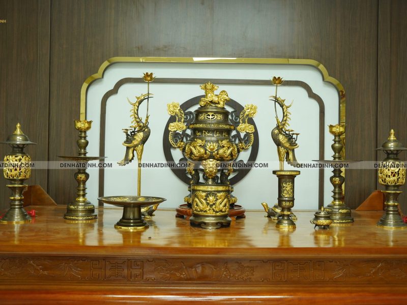 Bộ đỉnh đồng Ngũ Phúc Lâm Môn 65 đầy đủ 11 món dát vàng điểm