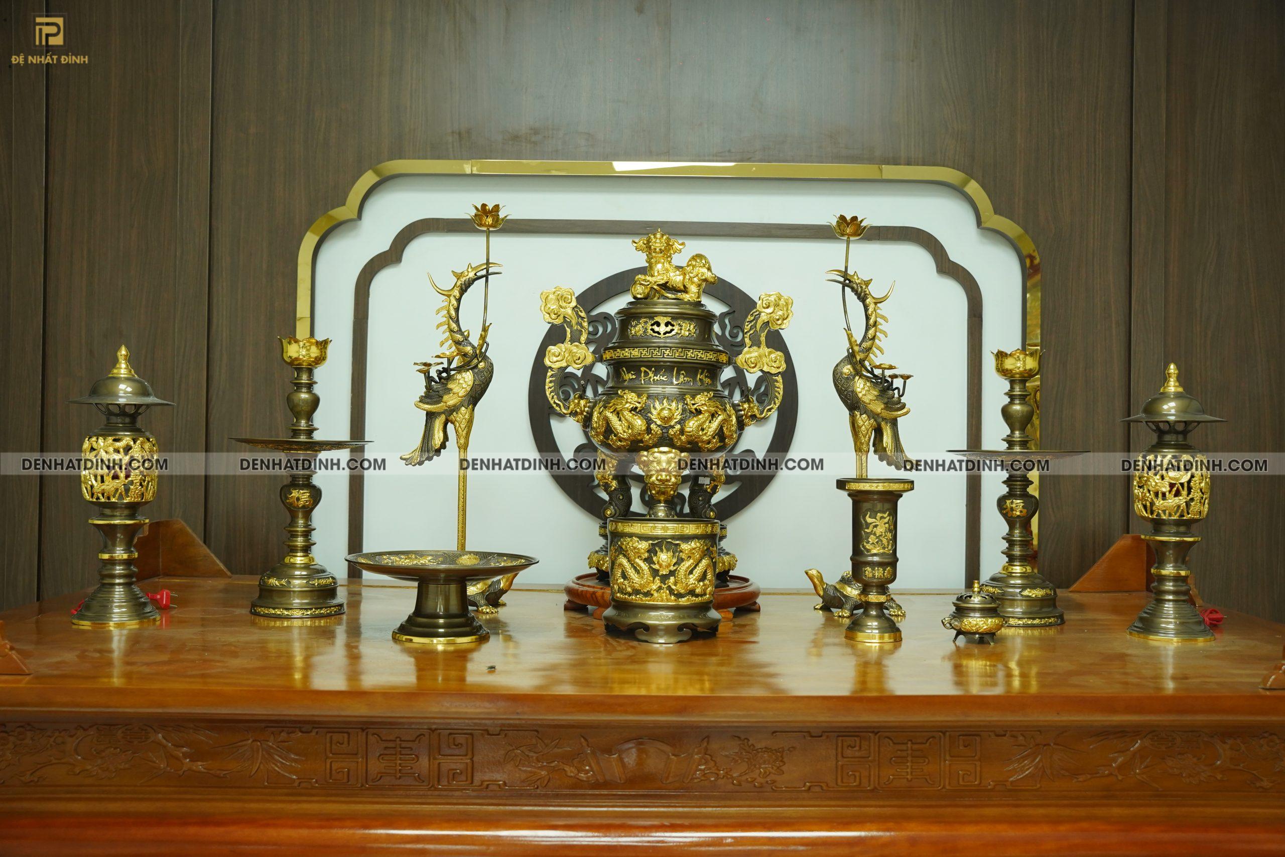 Bộ đỉnh đồng Ngũ Phúc Lâm Môn 65 đầy đủ 11 món dát vàng điểm