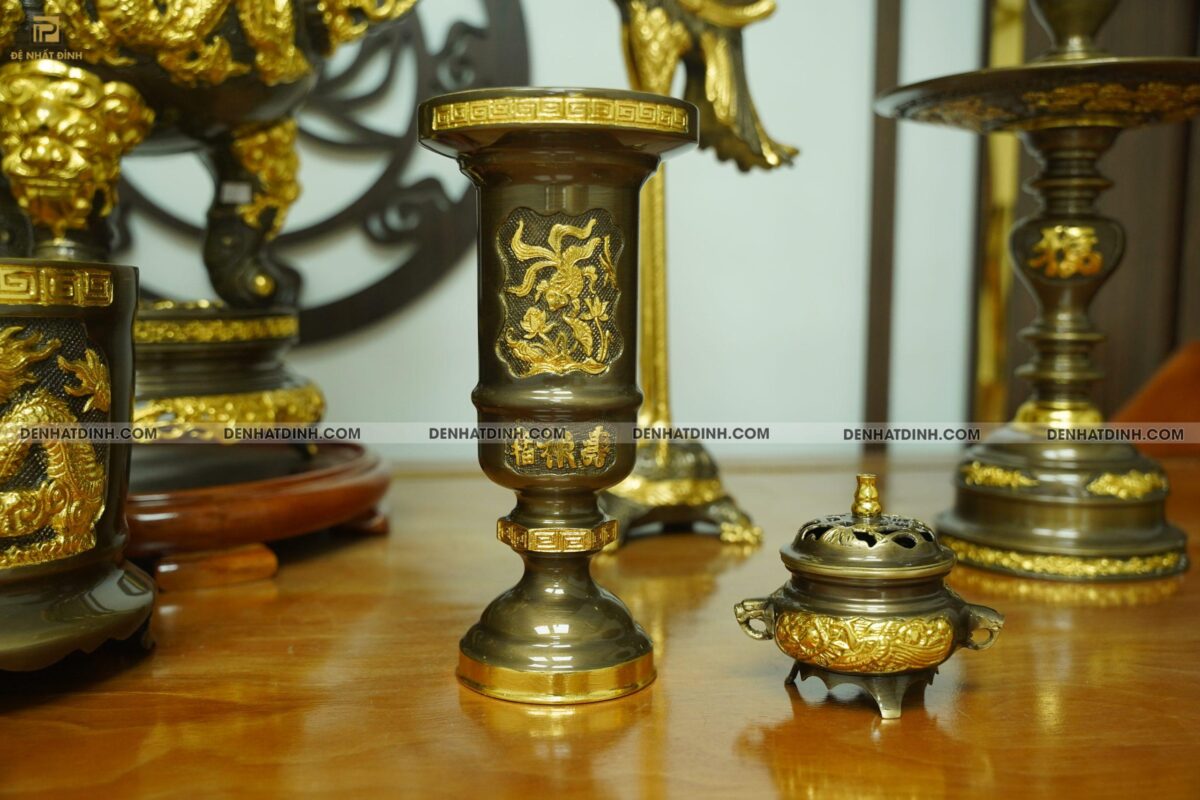 Bộ đỉnh đồng Ngũ Phúc Lâm Môn 65 đầy đủ 9 món dát vàng điểm - Ảnh 5