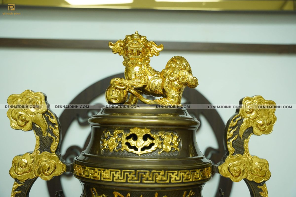 Bộ đỉnh đồng tam sự nến hoa văn Ngũ Phúc Lâm Môn 65 dát vàng điểm hoa văn - Ảnh 6