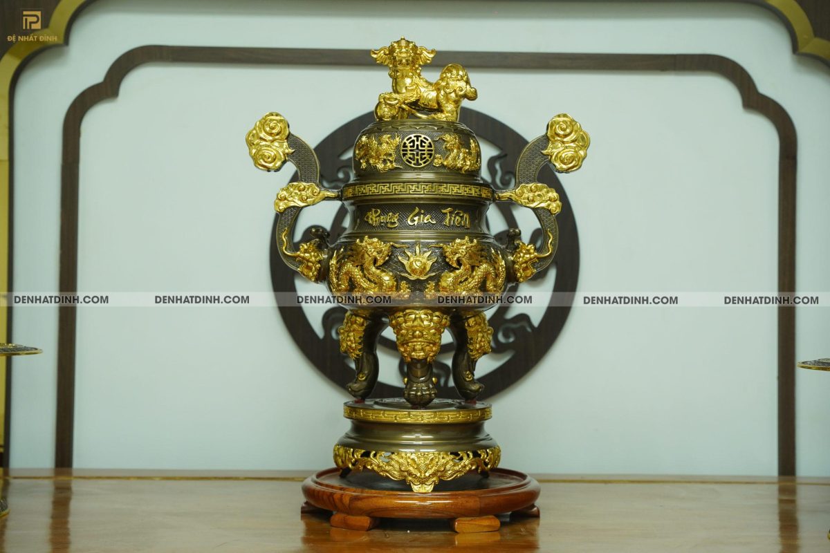 Đỉnh đồng Phụng Gia Tiên 65 dát vàng điểm