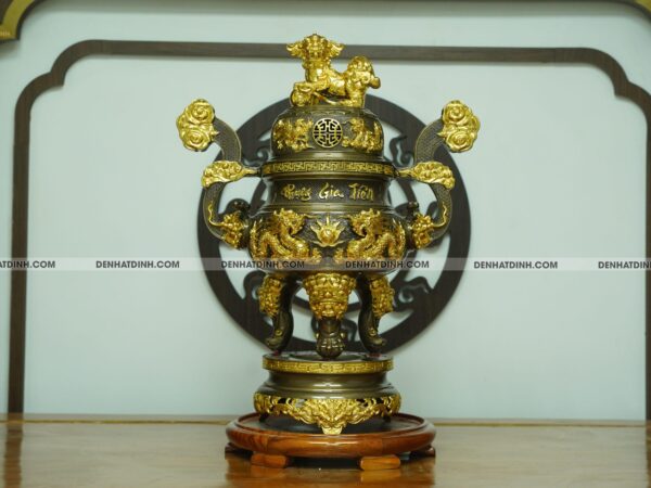 Đỉnh đồng Phụng Gia Tiên 65 dát vàng điểm