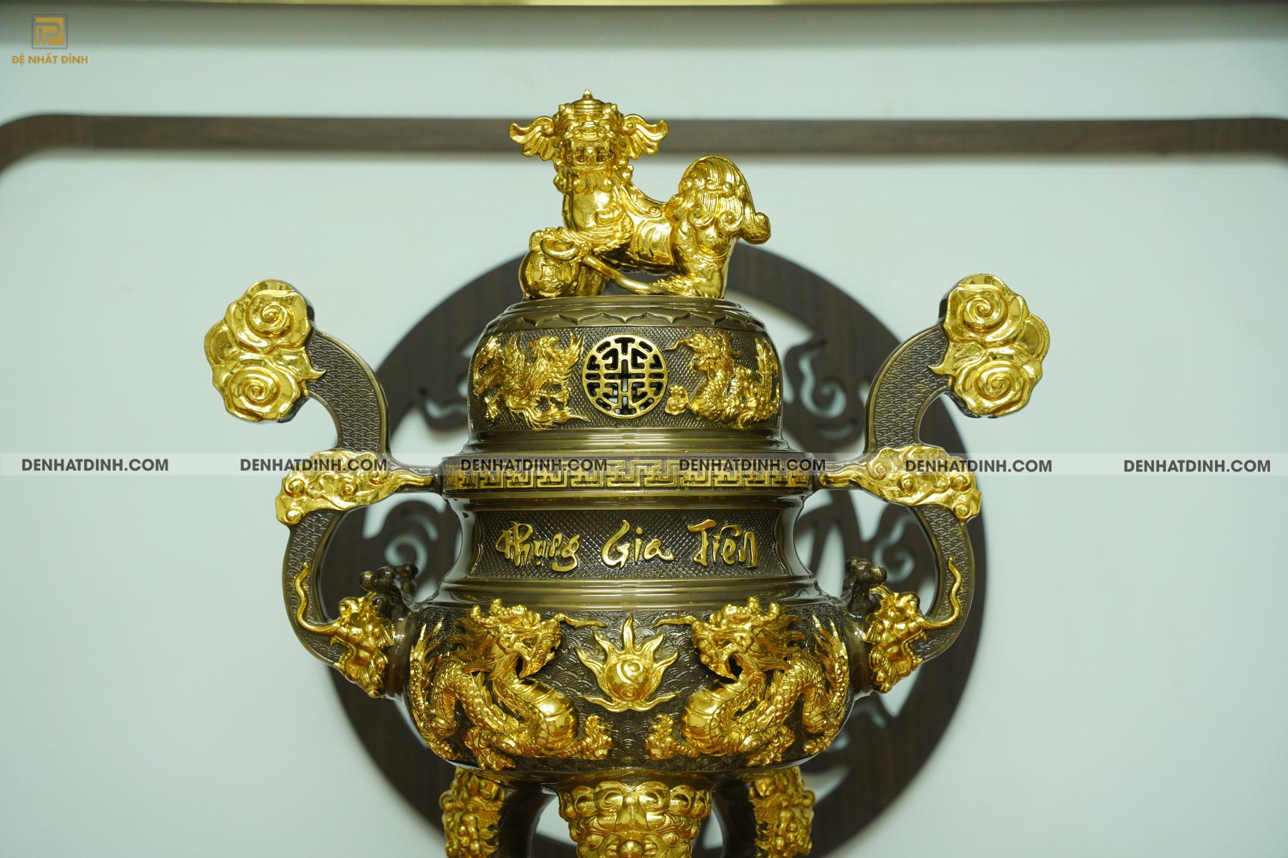 Đỉnh đồng Phụng Gia Tiên 65 dát vàng điểm - Ảnh 6
