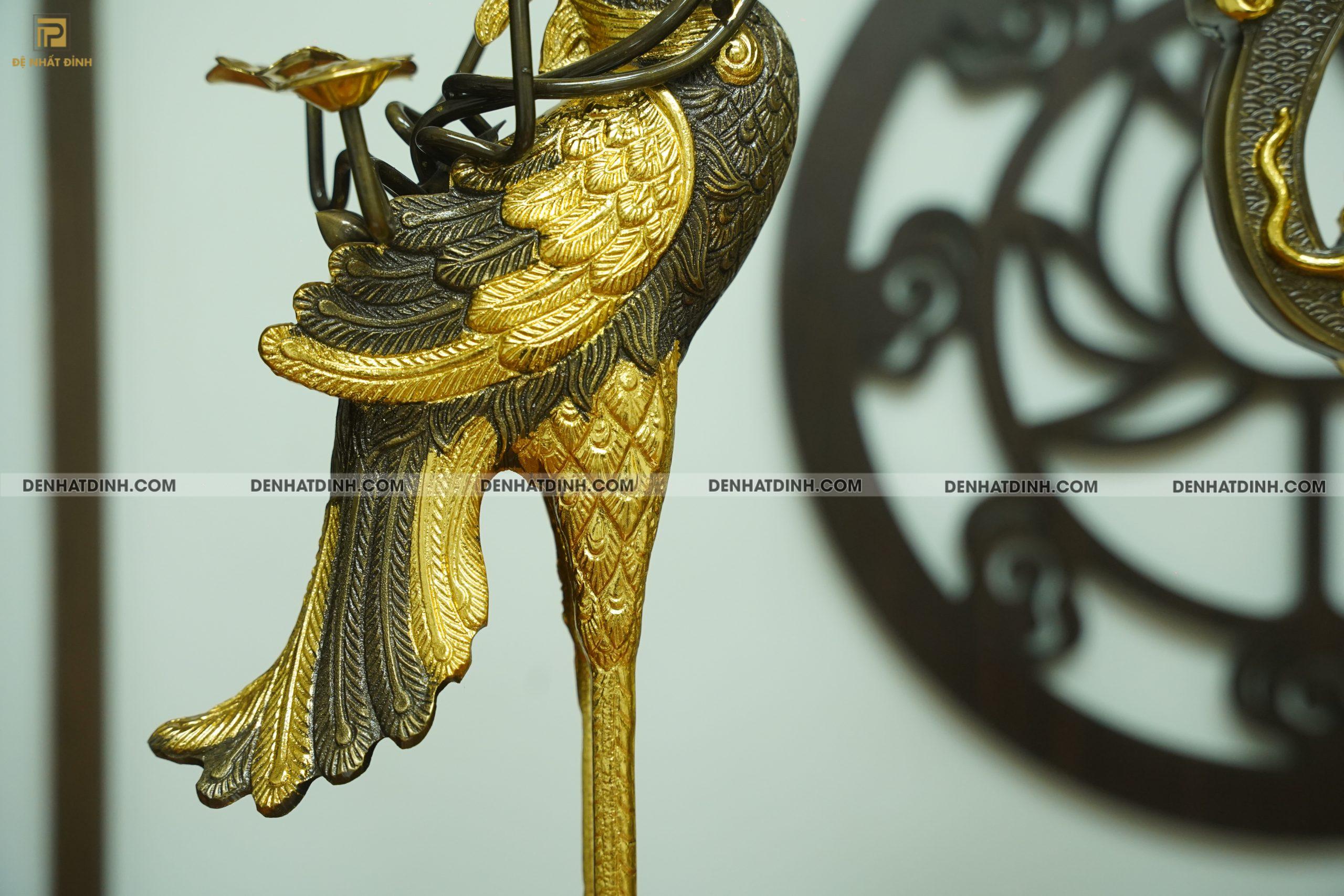 Bộ đỉnh đồng tam sự hạc Đỉnh cao 66cm nắp tứ linh chạm khắc 3 chữ Phụng Gia Tiên dát vàng điểm - Ảnh 5