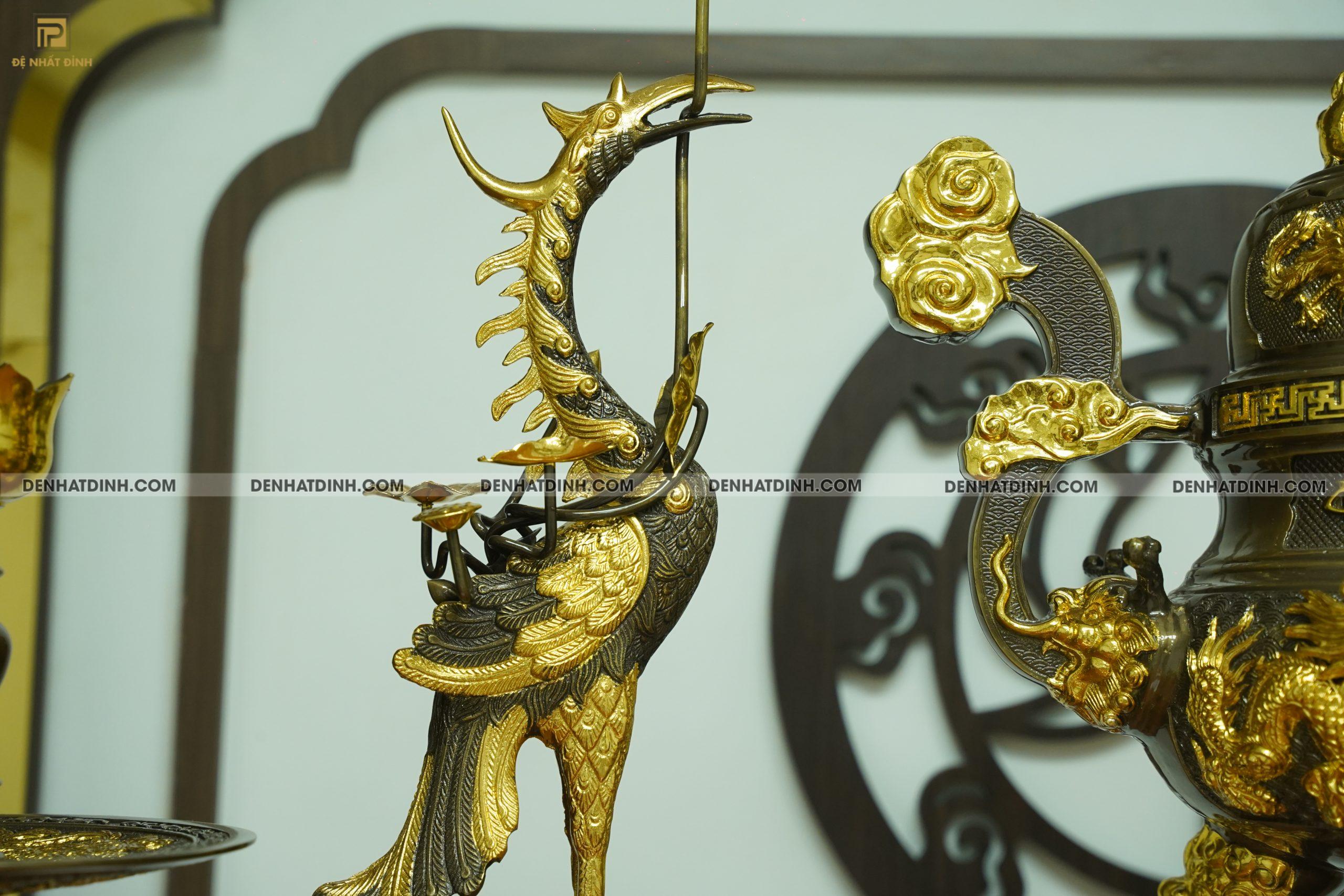 Bộ đỉnh đồng ngũ sự Phụng Gia Tiên 65 dát vàng điểm nến kỹ - Ảnh 2