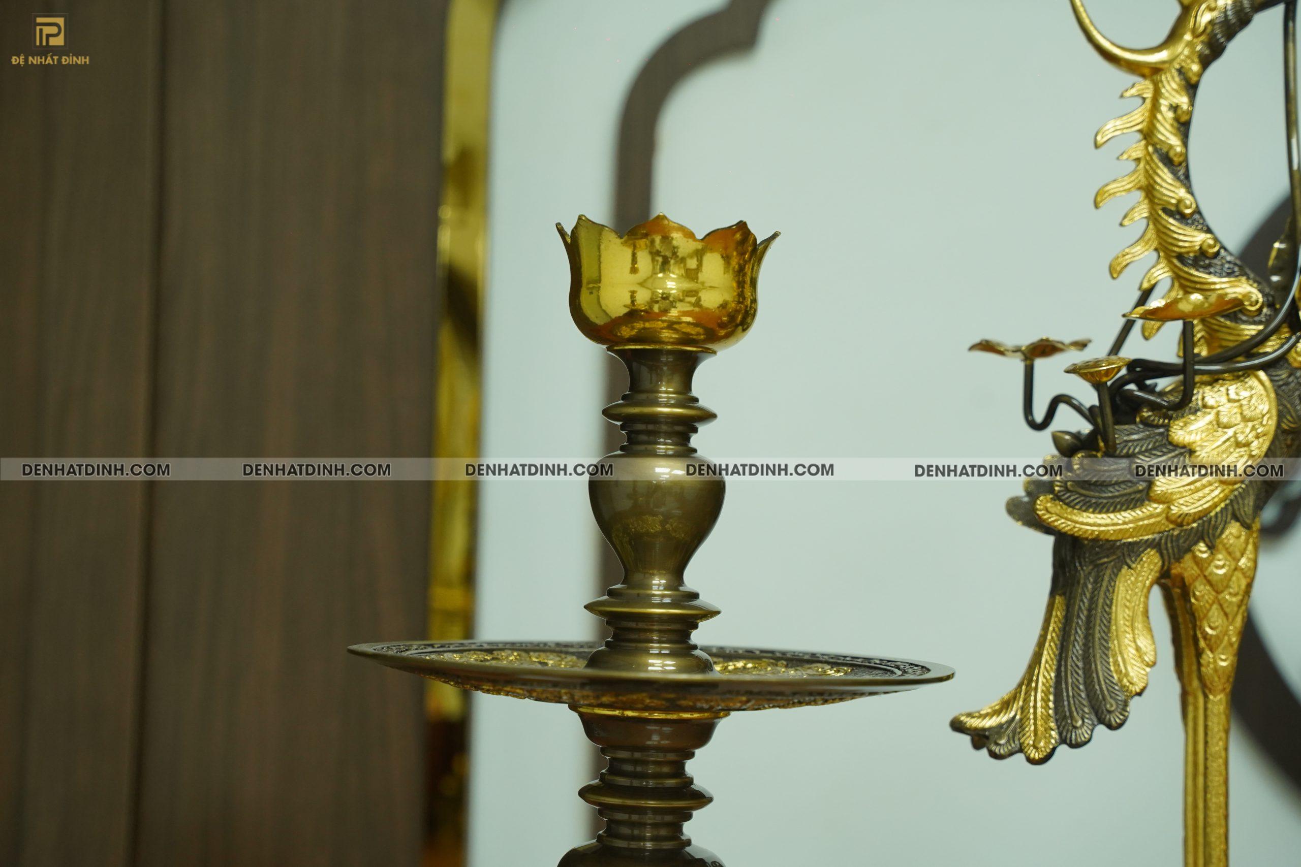 Bộ đỉnh đồng ngũ sự Phụng Gia Tiên 65 dát vàng điểm nến kỹ - Ảnh 3