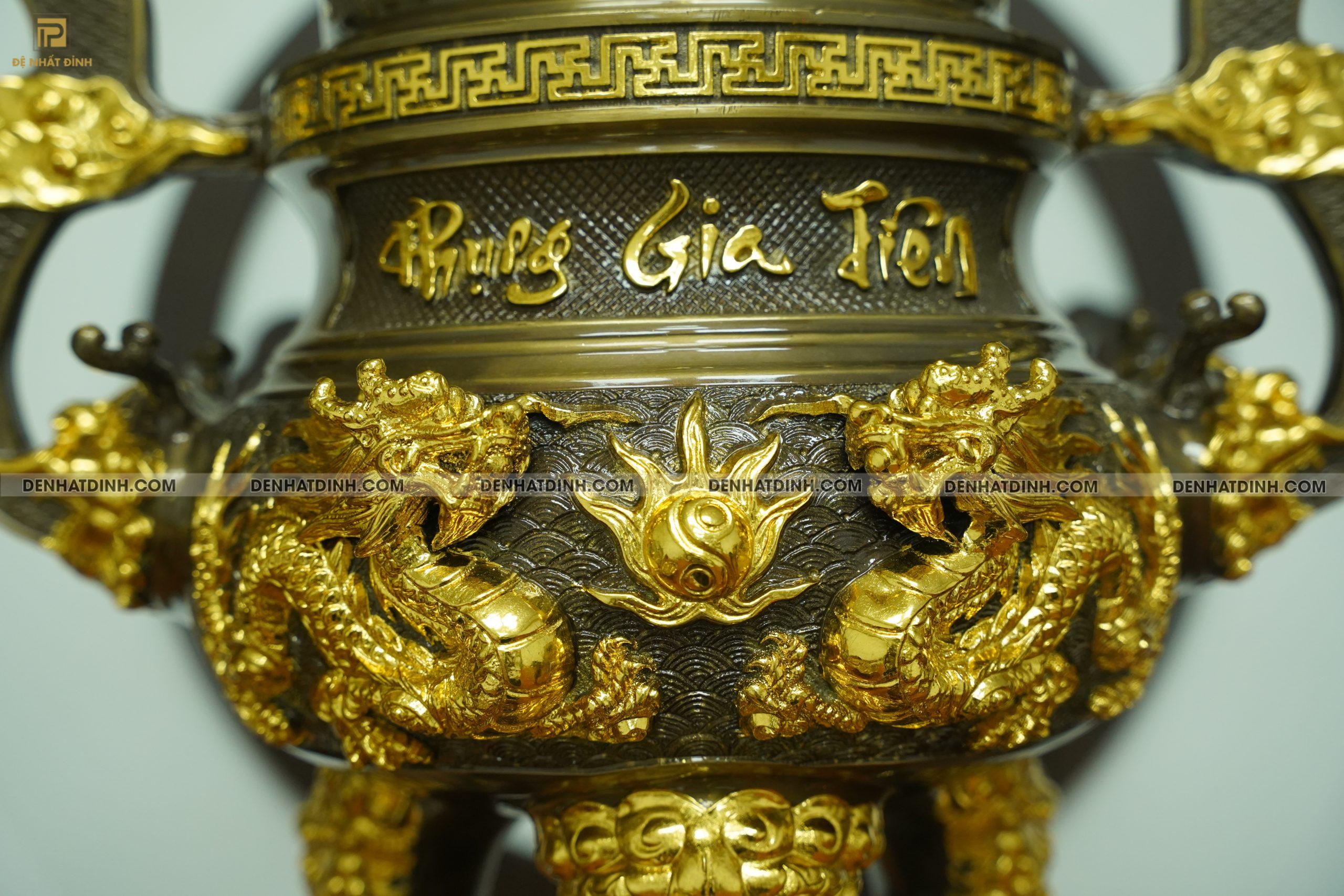 Bộ đỉnh đồng ngũ sự Phụng Gia Tiên 66 dát vàng điểm 4 phụ kiện dát vàng - Ảnh 7