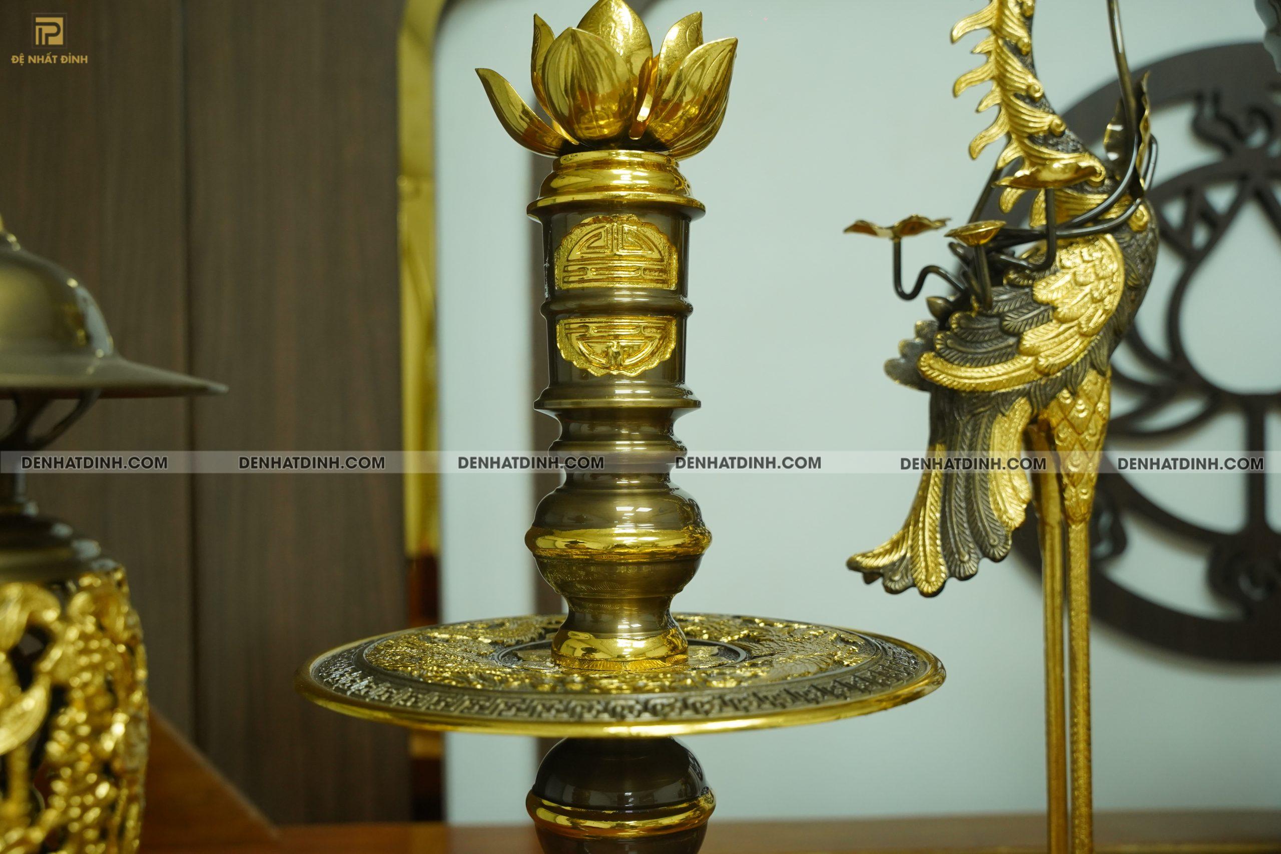 Bộ đỉnh đồng ngũ sự Phụng Gia Tiên 66 dát vàng điểm 4 phụ kiện dát vàng - Ảnh 2