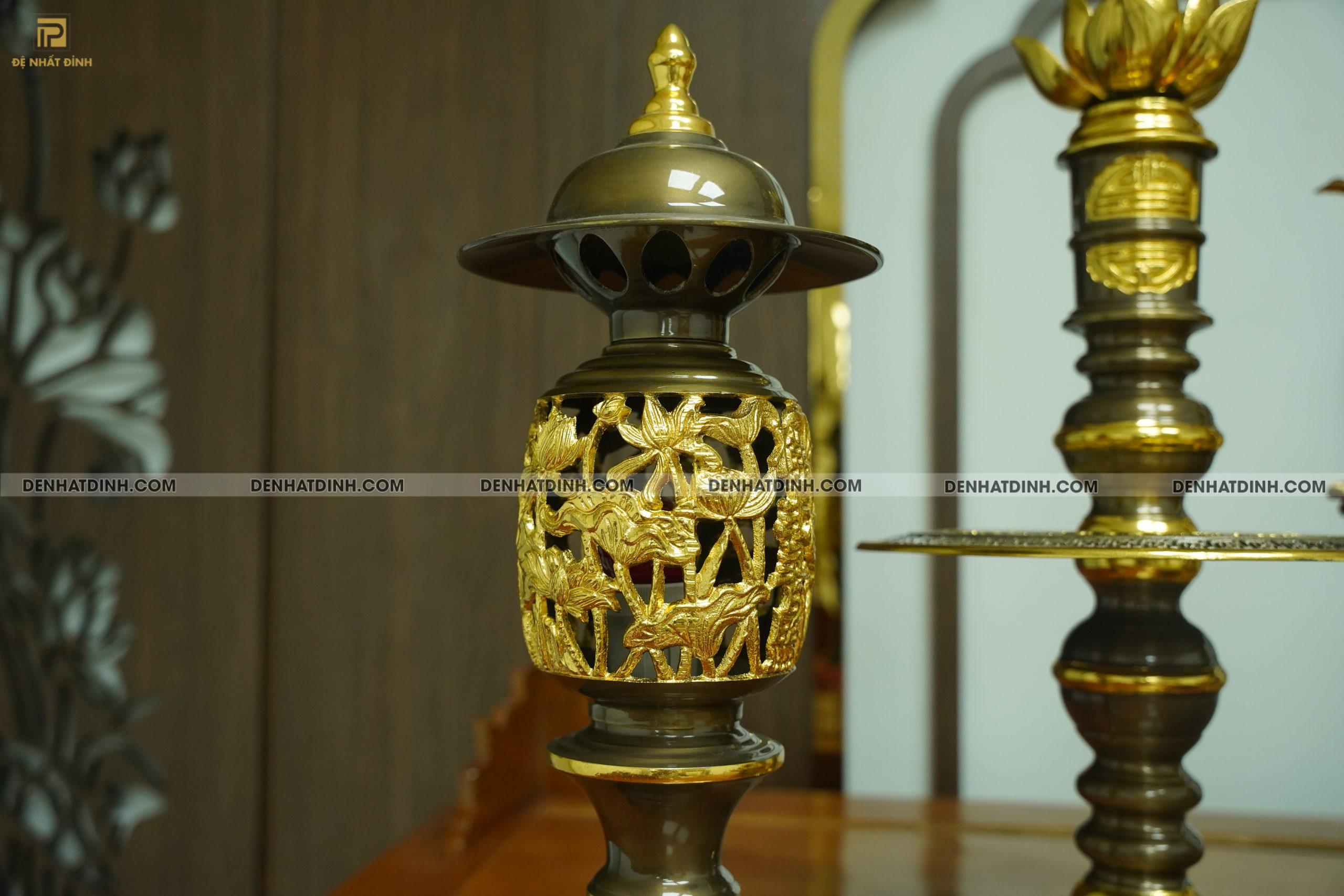 Bộ đỉnh đồng ngũ sự Phụng Gia Tiên 66 dát vàng điểm 4 phụ kiện dát vàng - Ảnh 6