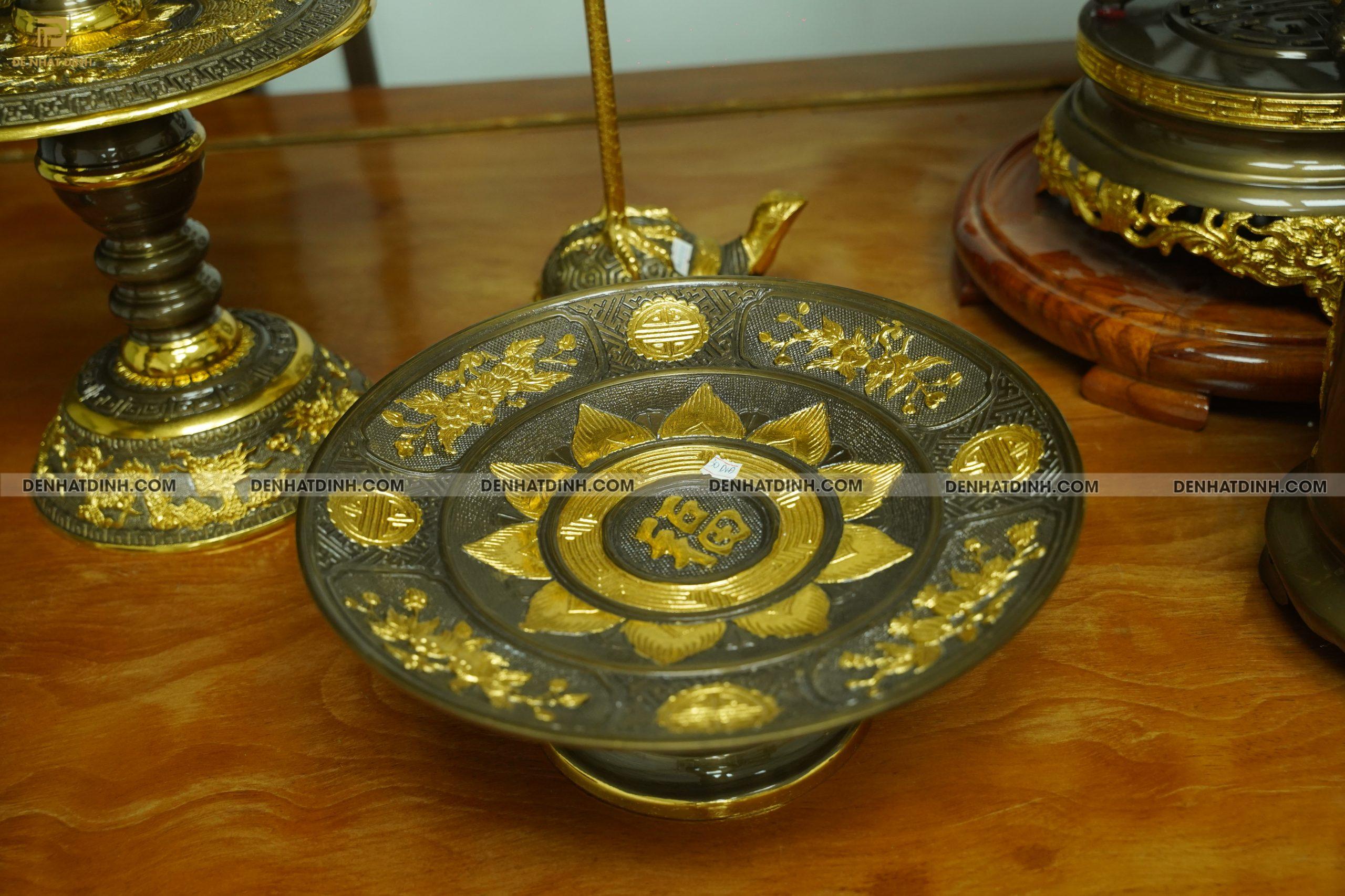 Bộ đỉnh đồng ngũ sự Phụng Gia Tiên 66 dát vàng điểm 4 phụ kiện dát vàng - Ảnh 4