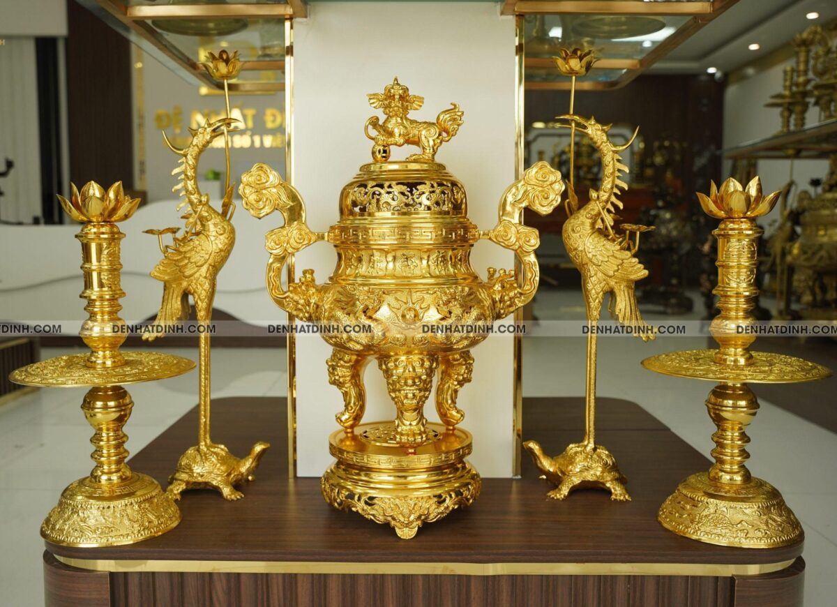 Bộ ngũ sự song long 65 mẫu 5 chữ Hán  dát vàng toàn bộ