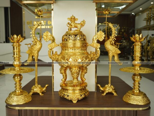 Bộ ngũ sự song long 65 mẫu 5 chữ Hán dát vàng toàn bộ