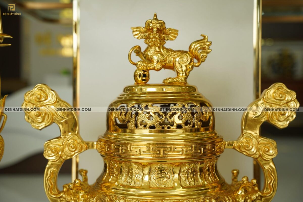 Bộ tam sự hạc song long 65 mẫu 3 dát vàng toàn bộ - Ảnh 5