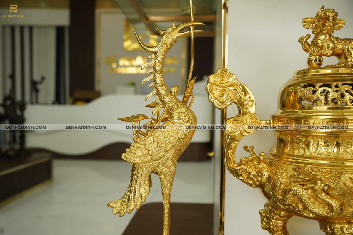 Bộ tam sự hạc song long 65 mẫu 3 dát vàng toàn bộ - Ảnh 2