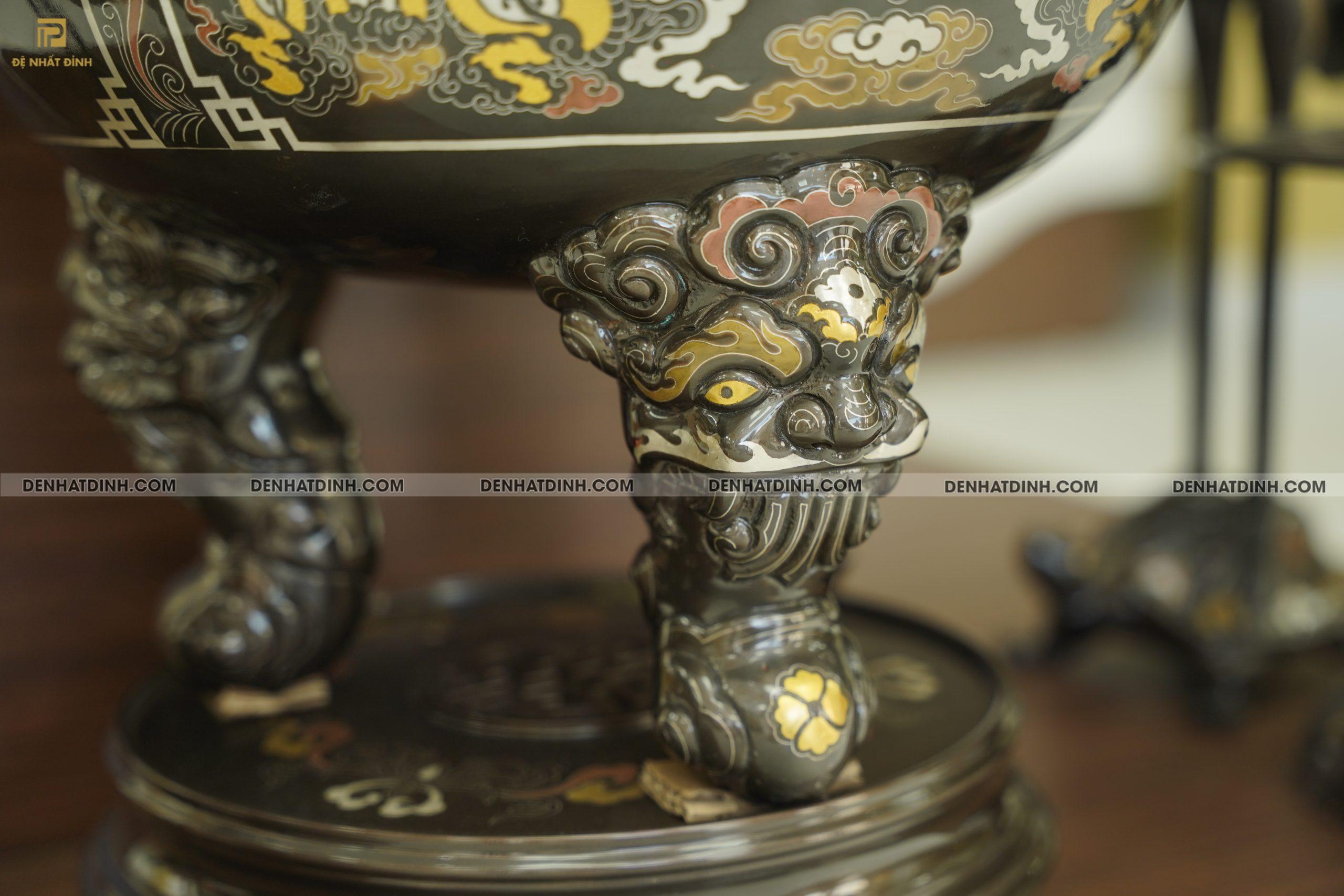 Đỉnh đồng đỏ Song Long chầu nguyệt cao 70cm khảm ngũ sắc - Ảnh 2