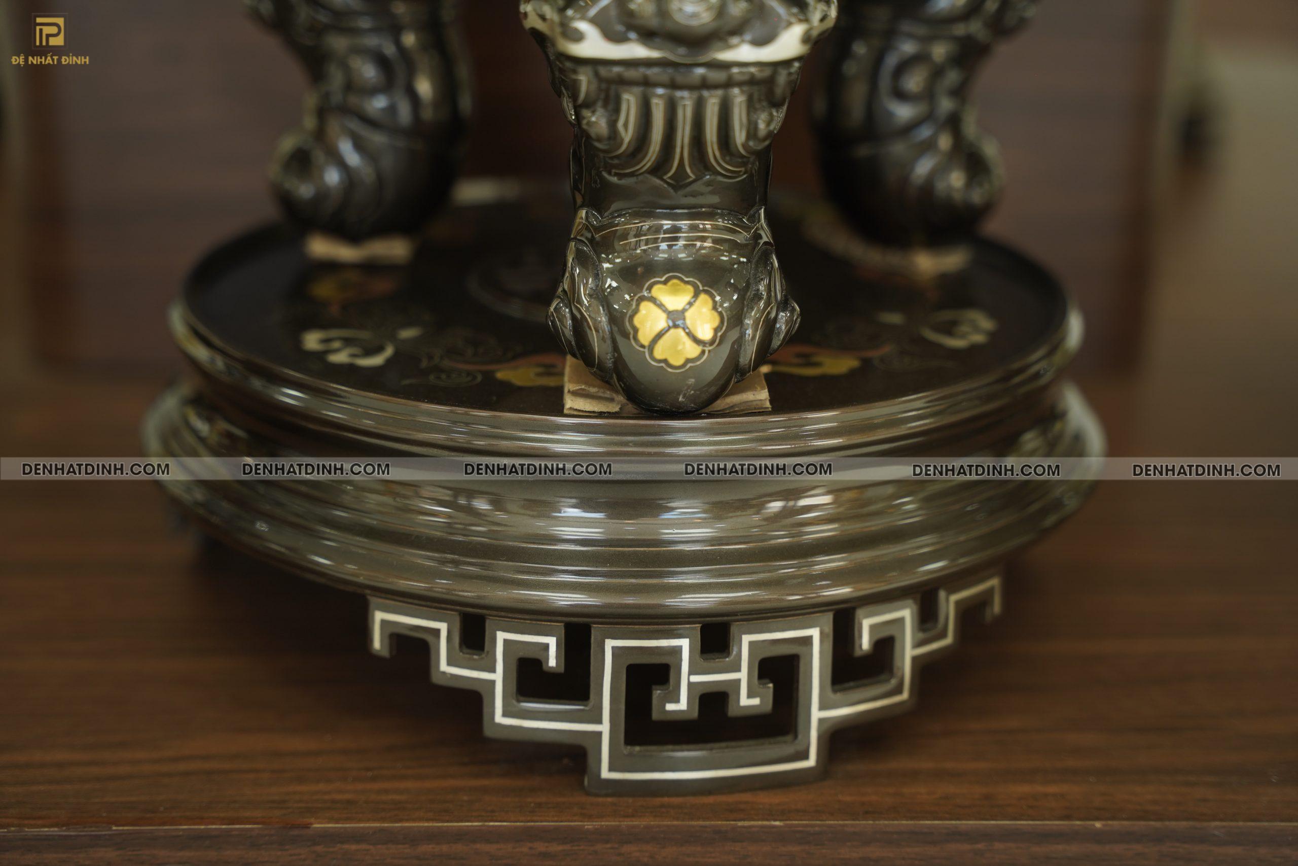 Đỉnh đồng đỏ Song Long chầu nguyệt cao 70cm khảm ngũ sắc - Ảnh 7