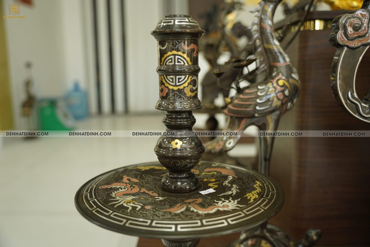 Bộ đỉnh đồng ngũ  sự hạc Song Long chầu nguyệt cao 70 cm bằng đồng đỏ khảm ngũ sắc - Ảnh 7