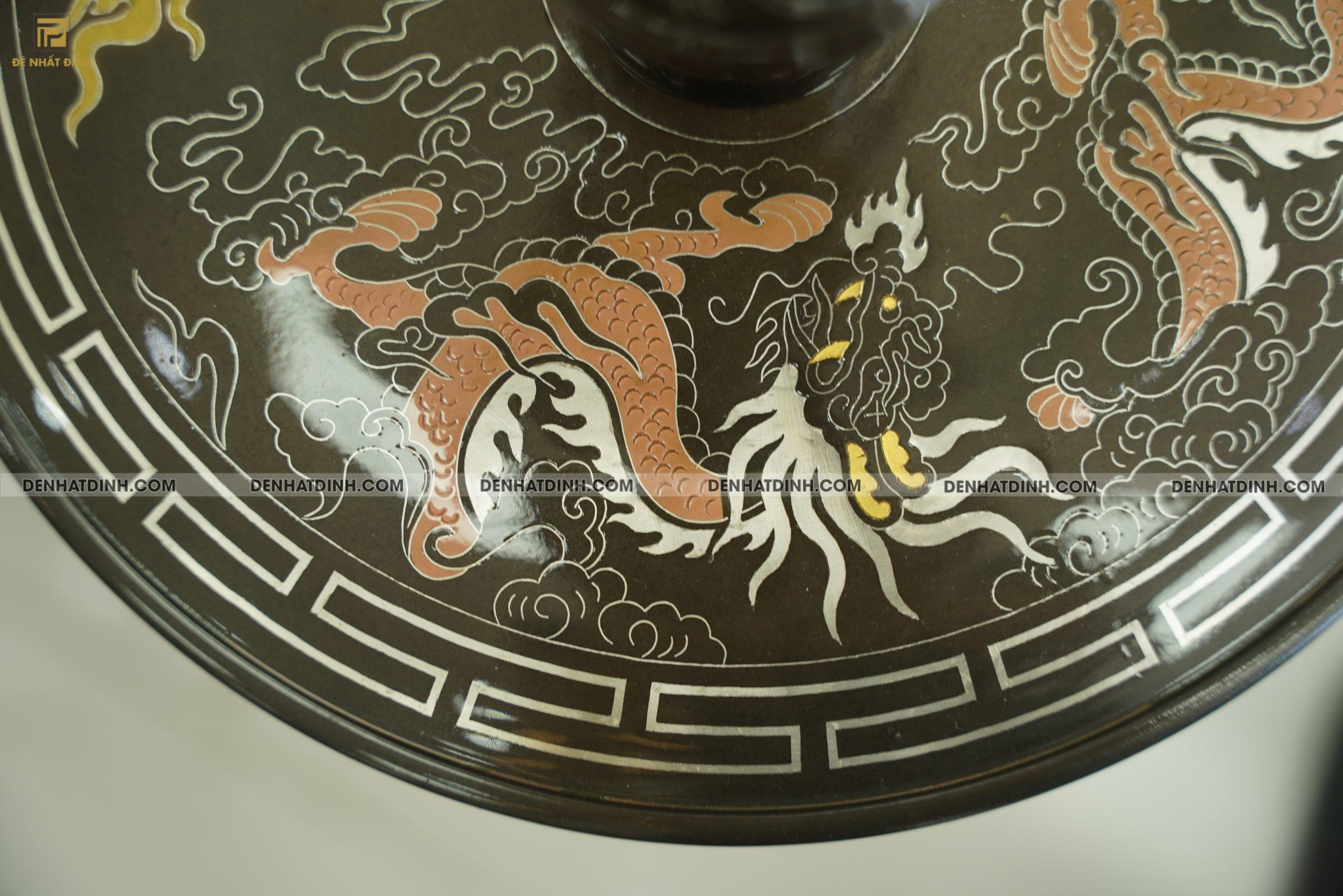 Bộ đỉnh đồng ngũ sự hạc Song Long chầu nguyệt cao 70 cm bằng đồng đỏ khảm ngũ sắc - Ảnh 4